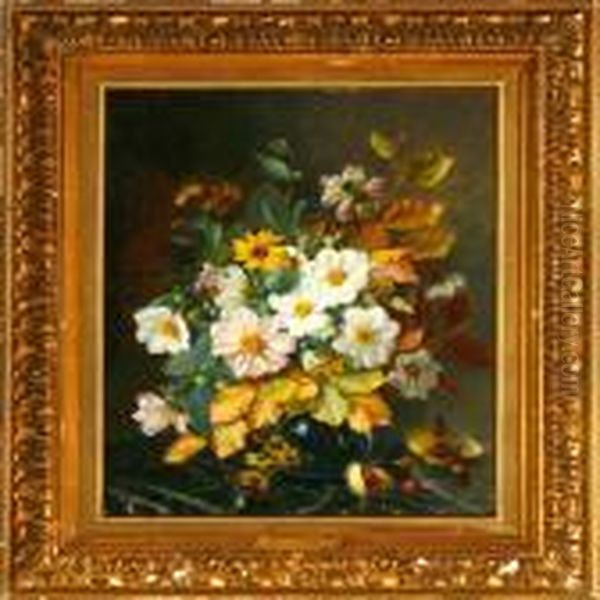 Autumn Flowers In Avase Oil Painting by Augusta Dohlmann