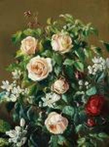 Roses And Fruit Branches In Bloom Oil Painting by Augusta Dohlmann