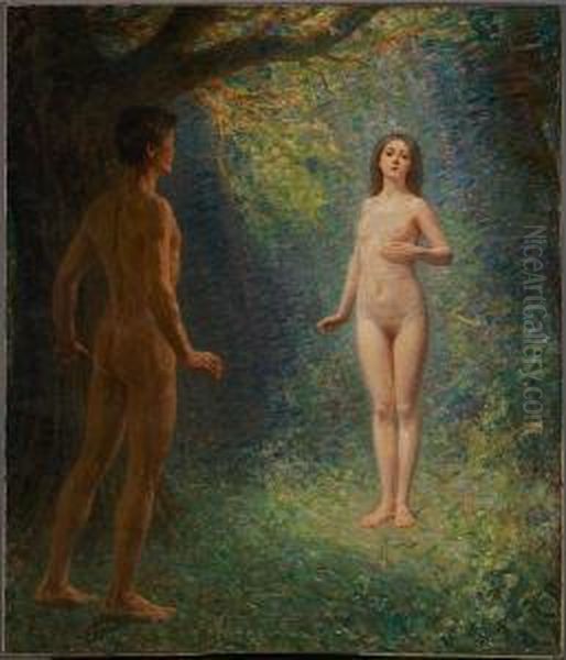 Adam And Eve In The Garden Of Eden Oil Painting by Heinrich Dohm