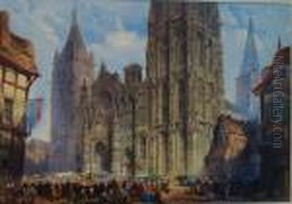 West Front Rouen Cathedral Oil Painting by Edwin Thomas Dolby