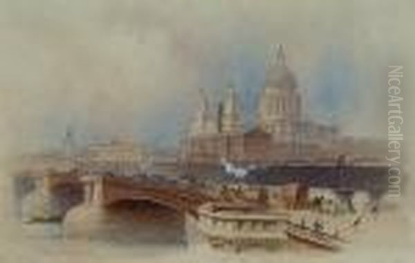 Blackfriars Bridge; Lambeth Palace Oil Painting by Edwin Thomas Dolby