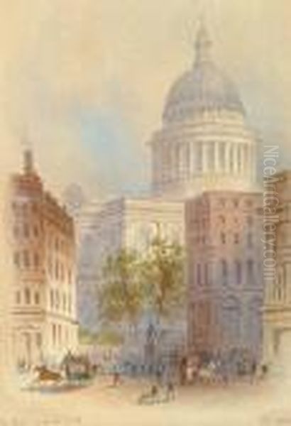 A Summer View Of St. Paul's Cathedral Oil Painting by Edwin Thomas Dolby