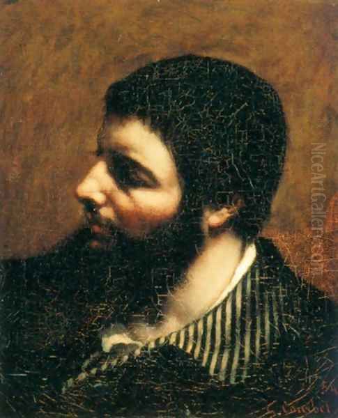 Self-Portrait with Striped Collar Oil Painting by Gustave Courbet