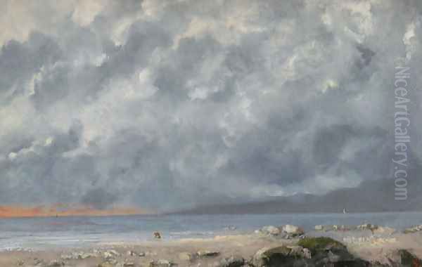 Beach Scene Oil Painting by Gustave Courbet