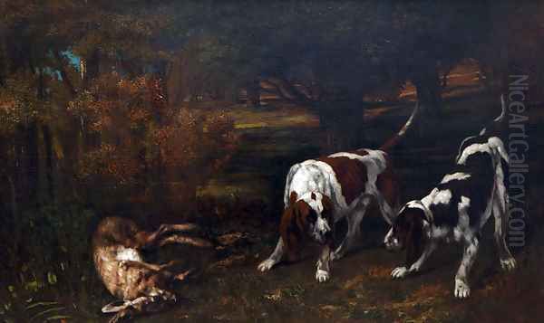 Hunting Dogs Oil Painting by Gustave Courbet