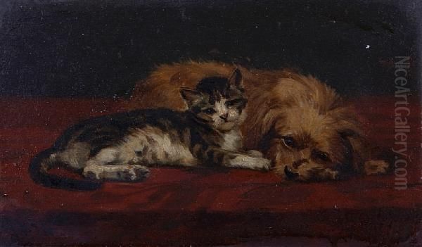 A Cat And Dog On A Carpet Oil Painting by John Henry Dolph