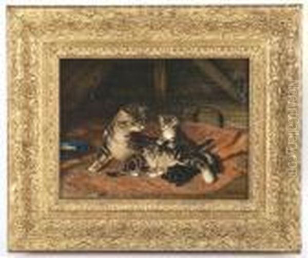 A 
Mother And Her Three Kittens Oil Painting by John Henry Dolph