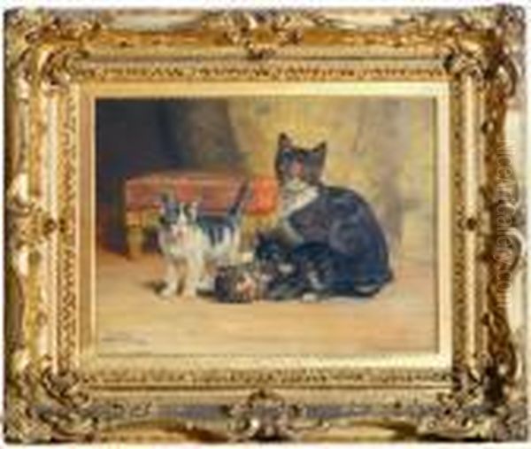 Cat With Her Kittens Oil Painting by John Henry Dolph