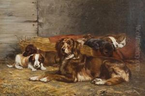 Mother And Her Litter Oil Painting by John Henry Dolph