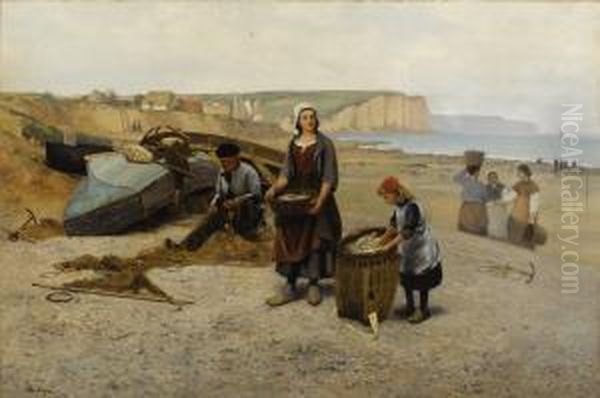 Mending Nets Oil Painting by John Henry Dolph