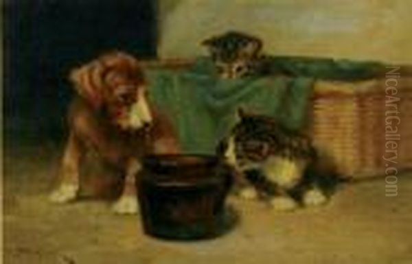 Puppy And Kittens Oil Painting by John Henry Dolph