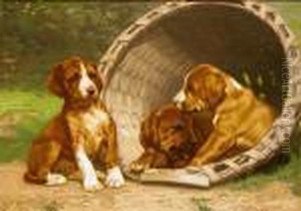 Basket Of Puppies Oil Painting by John Henry Dolph