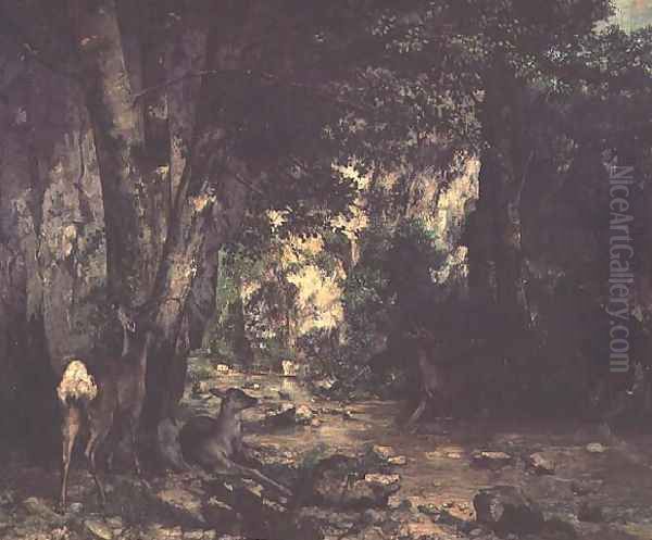 The Return of the Deer to the Stream at Plaisir-Fontaine, 1866 Oil Painting by Gustave Courbet