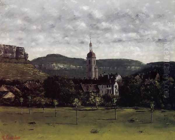 View of Ornans and Its Church Steeple Oil Painting by Gustave Courbet