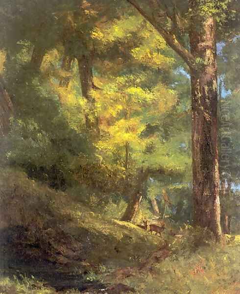 Deux Chevre Uils Dans la Forêt (Two Goats in the Forest) Oil Painting by Gustave Courbet