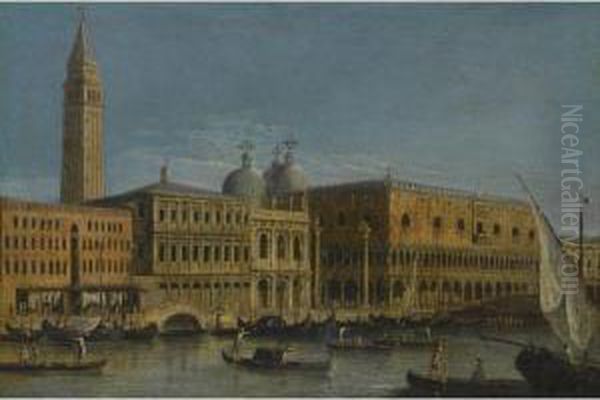 Venice, A View Of The Bacino Of San Marco With The Piazzetta Oil Painting by Apollonio Domenichini