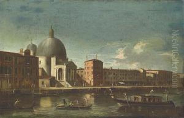 The Grand Canal, Venice, With San Simeone Piccolo, Lookingwest Oil Painting by Apollonio Domenichini