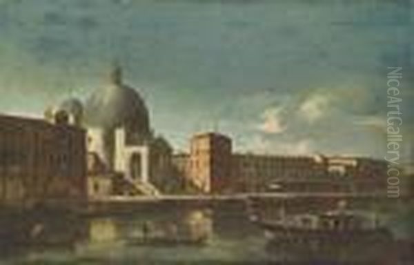 The Grand Canal, Venice, With San Simeone Piccolo, Looking West Oil Painting by Apollonio Domenichini