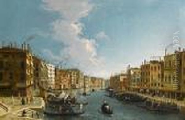 The Grand Canal, Venice, From The Rialto Bridge Towards Palazzo Foscari Oil Painting by Apollonio Domenichini