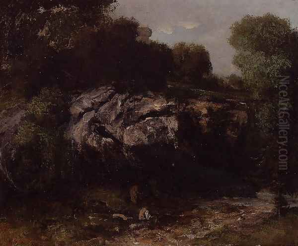 Rocky Landscape with Figure Oil Painting by Gustave Courbet