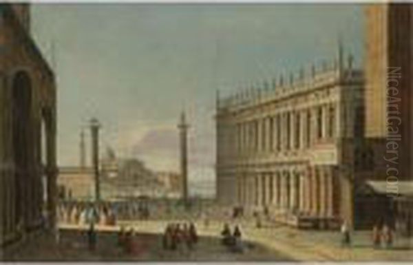 Venice, A View Of The Piazzetta Looking Out Towards The Bacino Di San Marco Oil Painting by Apollonio Domenichini