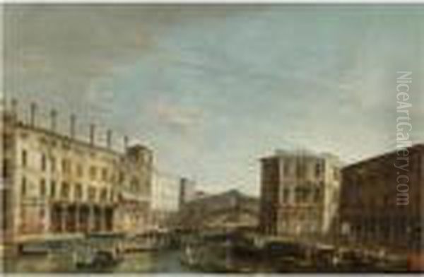 Venice, A View Of The Grand Canal Looking South Towards The Rialto Bridge Oil Painting by Apollonio Domenichini