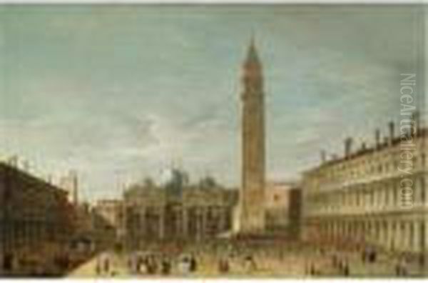 Venice, A View Of Piazza San Marco Looking Towards The Basilica Oil Painting by Apollonio Domenichini