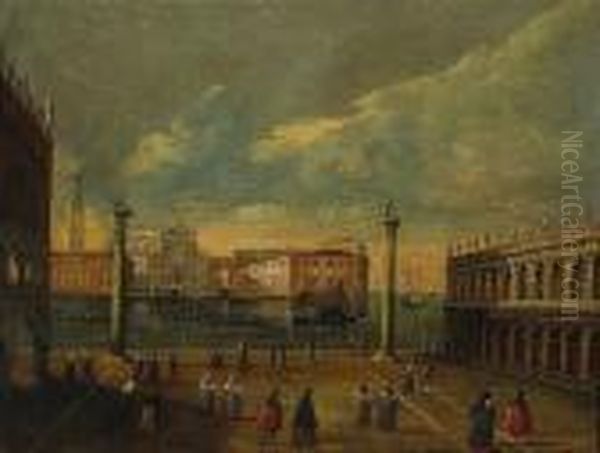 A View Of St. Mark's Square With Numerous Figures; Also A Companion Painting (a Pair) Oil Painting by Apollonio Domenichini