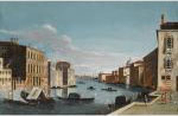 Venice, A View Of The Grand Canal, Looking East, From The Campo Di San Vio Oil Painting by Apollonio Domenichini