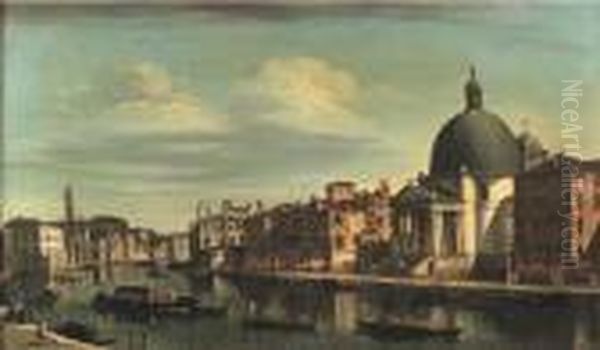 The Grand Canal, Venice, Looking North-east, With The Church Of Sansimeone Piccolo Oil Painting by Apollonio Domenichini