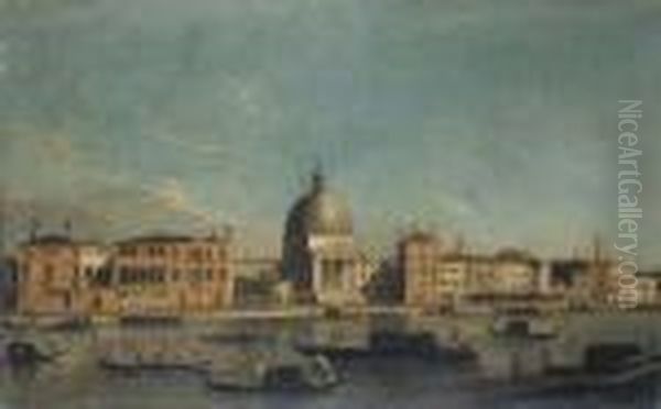 Venezia, Il Canal Grande A San Simeone Piccolo Con Dignitari Oil Painting by Apollonio Domenichini