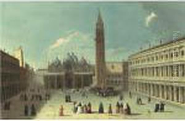 View Of The Piazza San Marco 
Looking Eastwards Towards The Basilica And The Campanile, Venice Oil Painting by Apollonio Domenichini