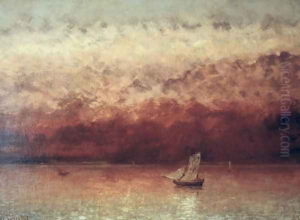 Lake Leman with Setting Sun, c.1876 Oil Painting by Gustave Courbet