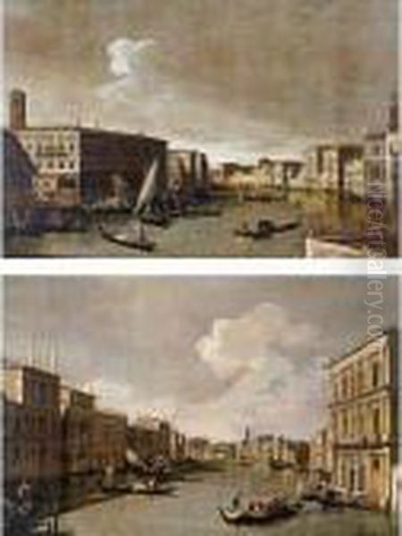 View Of The Grand Canal Looking 
North From The Rialto; View Of The Grand Canal From The Palazzo 
Vendramin Calergi To San Geremia Oil Painting by Apollonio Domenichini