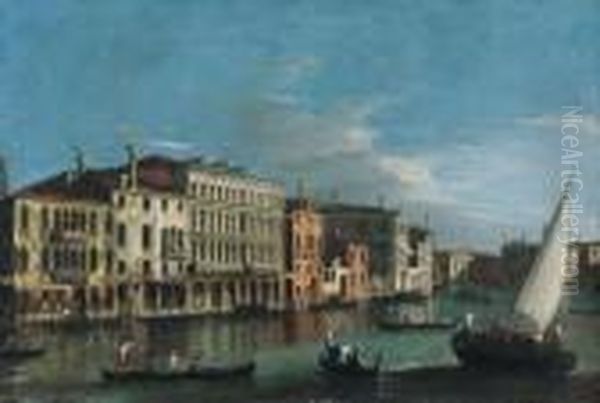 The Grand Canal, Venice, Looking
 South From The Palazzo Da Lezzetowards Santa Maria Della Carita Oil Painting by Apollonio Domenichini