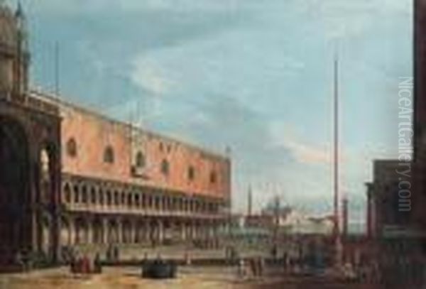 Venice: The Piazzetta And The 
Doge's Palace Looking South Towardsthe Church Of San Giorgio Maggiore Oil Painting by Apollonio Domenichini