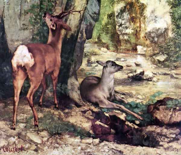 A Thicket of Deer at the Stream of Plaisir-Fountaine, Detail Oil Painting by Gustave Courbet