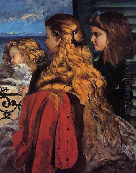 Three English Girls at a Window Oil Painting by Gustave Courbet