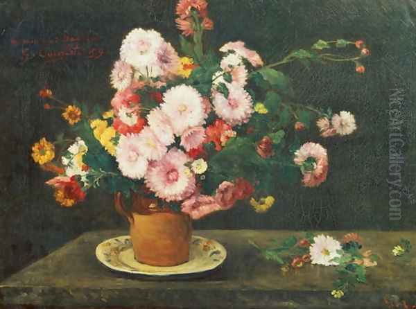 Still life with asters Oil Painting by Gustave Courbet