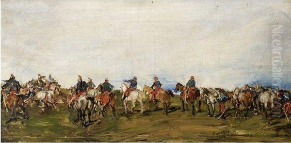 Caballos (mounted Cavalrymen) Oil Painting by Francisco Domingo Marques