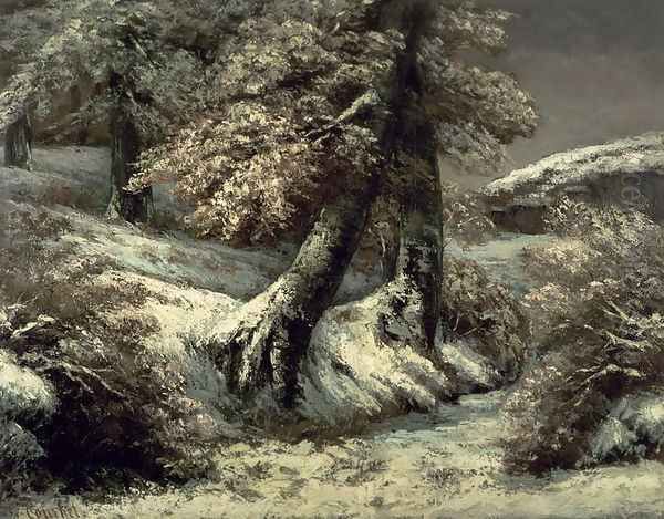 Trees in the Snow, c.1865 Oil Painting by Gustave Courbet