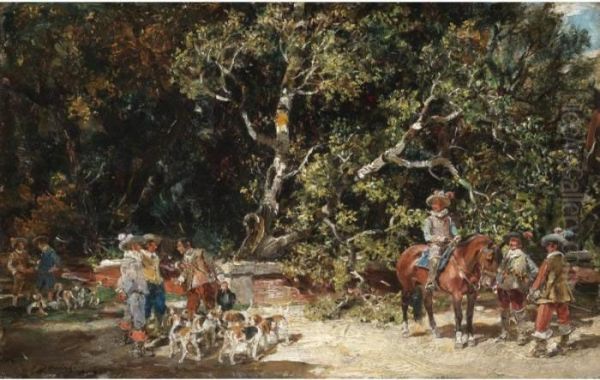 La Reala De Caza (departing For The Hunt) Oil Painting by Francisco Domingo Marques