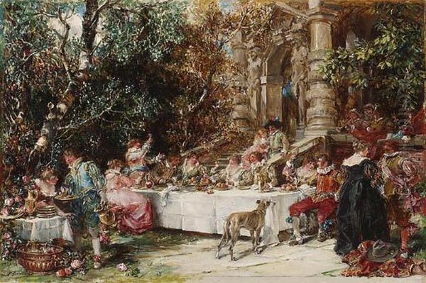 The Toast; And The Hunters Oil Painting by Francisco Domingo Marques