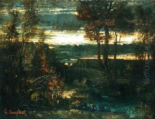 Evening Landscape Oil Painting by Gustave Courbet