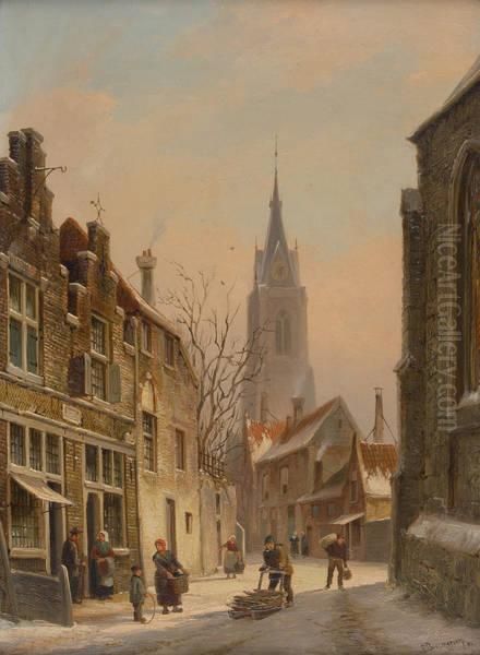 Vue De L'eglise A Haarlem Oil Painting by Cornelis Christiaan Dommersen