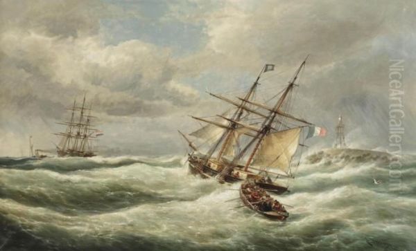 'temps Orageux, L'entree Du Port L'ijmuiden' Oil Painting by Cornelis Christiaan Dommersen