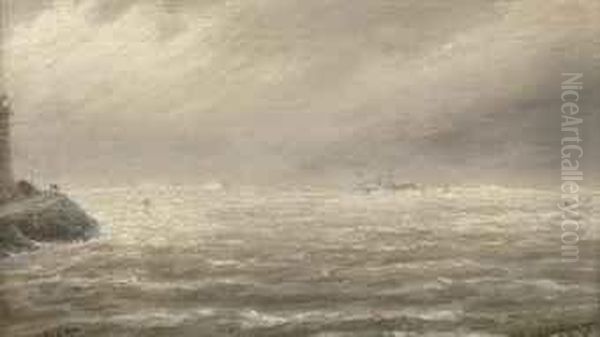 The Steamer Herzog Near Ijmuiden In Stormy Weather Oil Painting by Cornelis Christiaan Dommersen