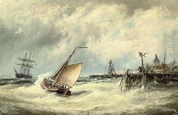 Rough Weather On The Zuider Zee Before Elburg, Holland Oil Painting by Cornelis Christiaan Dommersen