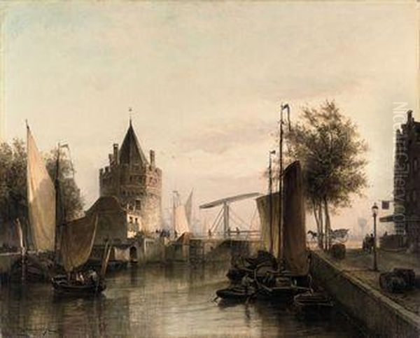 View Of Amsterdam, With The Schreierstoren Oil Painting by Cornelis Christiaan Dommersen