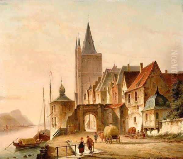 The City Gate Oil Painting by Cornelis Christiaan Dommersen